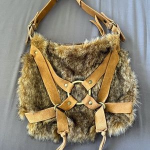 Lucky Brand leather and fake fur purse
